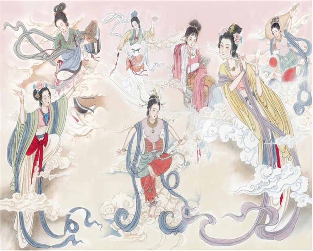 Beibehang photo 3d wallpaper Chinese Seven Fairy Ancient Ladies Makeup Living Room Bedroom TV Background for walls 3D | Обустройство