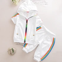 kid boy girl clothes sportswear summer fashion short sleeve colorful zipper hooded clothing for girls children outfit set