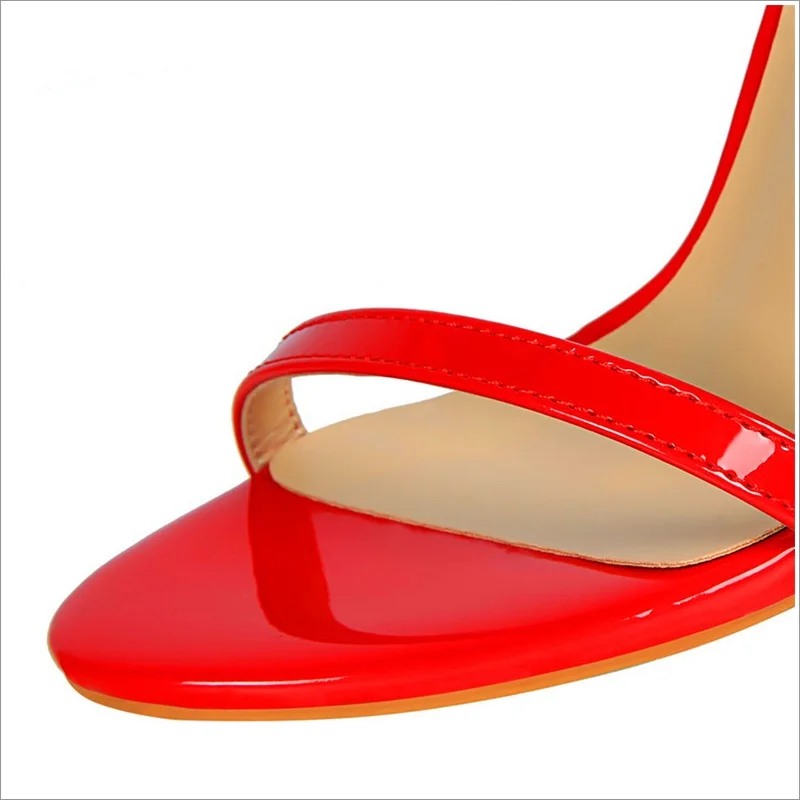 Summer Concise Buckle Women's Dress Sandals Super High Heels Pumps Open Toe Red Wedding Women Thin Heel Patent Leather | Обувь
