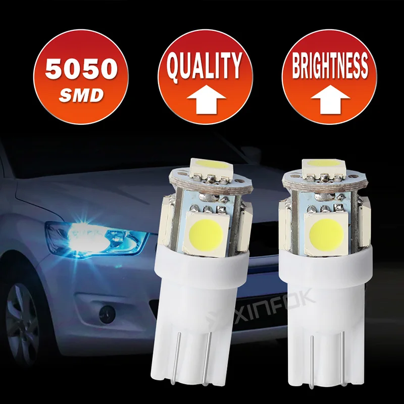2 шт. Автомобильные светодиодные лампы T10 5050 SMD 5 белые/красные/синие габаритные