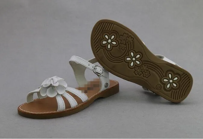 

KSL-995661 Retail New 2015 Fashion Summer Girl Sandals White Flat With Appliques Flower Pigskin Cow Muscle Child Sandals Lolital