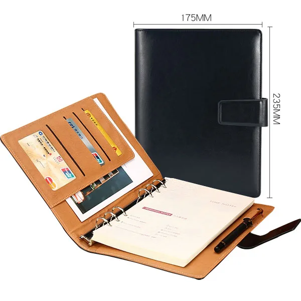 black 2 A6, A5, B5, A4, filofax, записная книжка с кольцом, бизнес, искусственная кожа, дневник, Обложка, программа, синий, винный, черный, офисный, профессиональный, планировщик, книга - Цвет: black 2