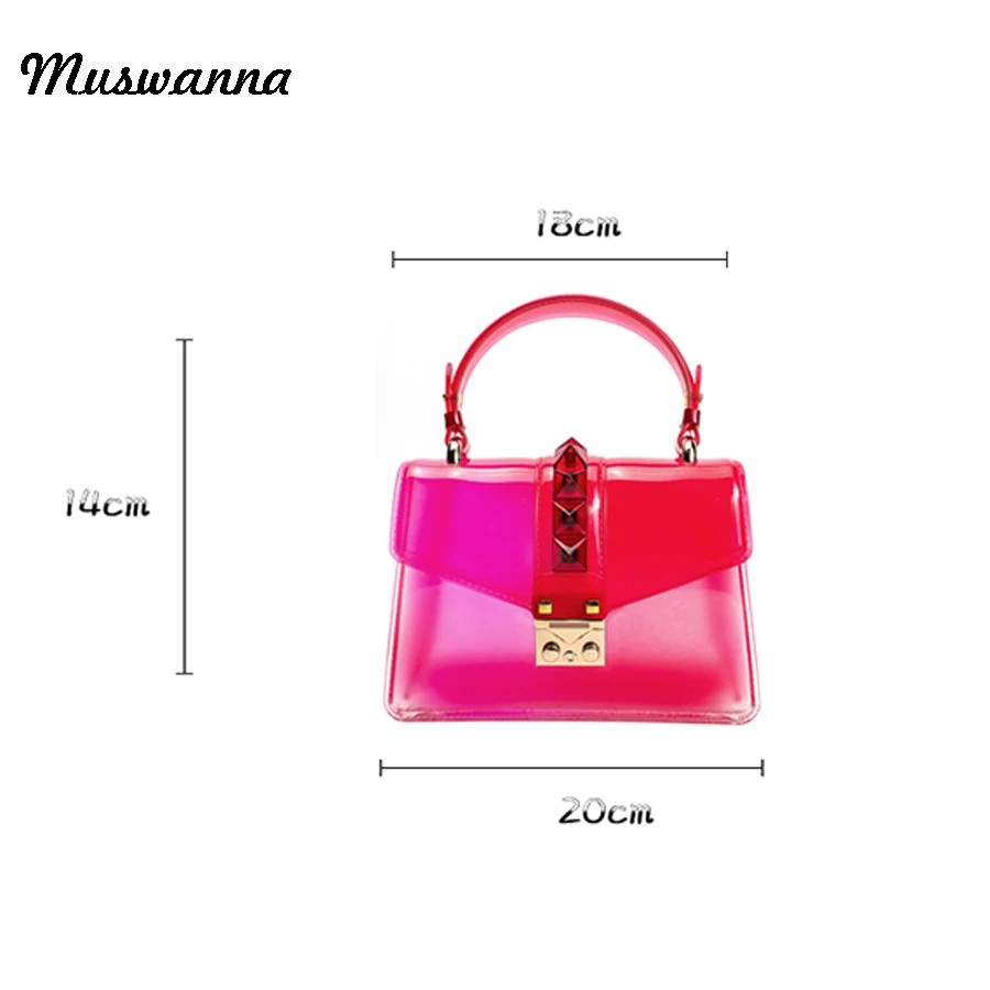 Прозрачная ПВХ-пленка сумки на плечо Топ Ручка заклепки градиент гелевые