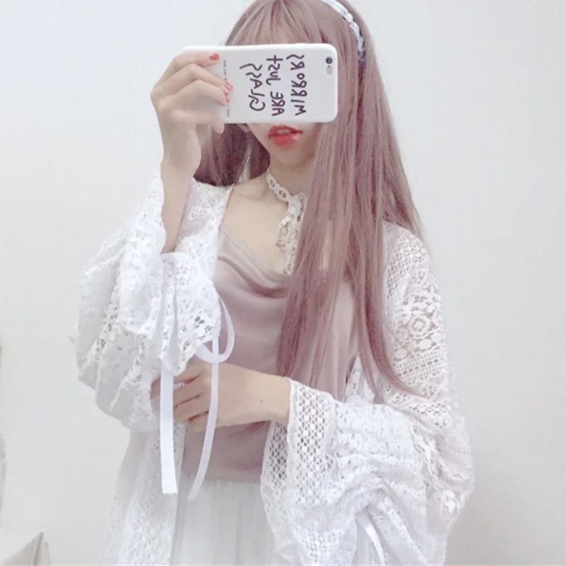 

Women Lace Hollow Out Blouse Summer Fashion Cardigan Long Sleeve Women Sunscreen