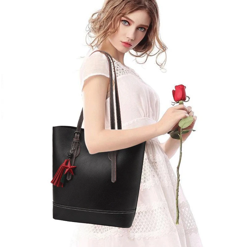 

ZMQN Women Shoulder Handbags Bag Black Bucket Tassel Ladies Hand Bags Handbags Women Famous Brands Leather Bag Big Capacity C685