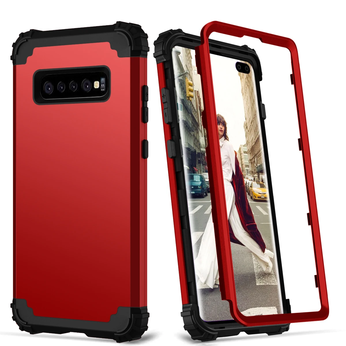 Red and Black Для samsung Galaxy S10 S9 S8 Plus Note 9 чехол Полный Корпус чехол 3 в 1 Гибридный Жесткий ПК и мягкий силиконовый сверхпрочный бампер - Цвет: Red and Black