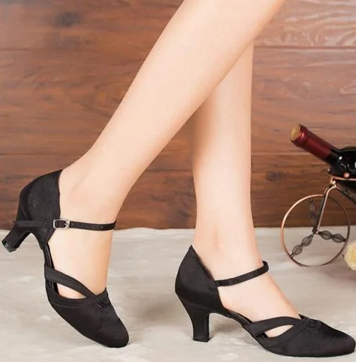 New Free Shipping Black Satin Closed Toe Dance Shoe Ballroom Salsa Latin Tango Bachata Dancing Shoes ALL Size | Спорт и развлечения