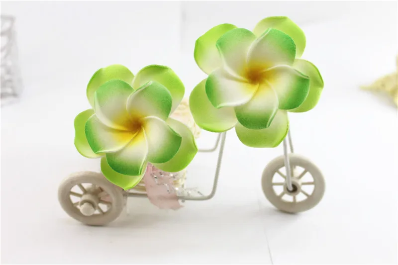 double green Абсолютно Ассорти цвет двойной слой пены Гавайский цветок Плюмерия Frangipani цветок Свадебный однослойный зажим для волос 6 см 8 см - Цвет: double green