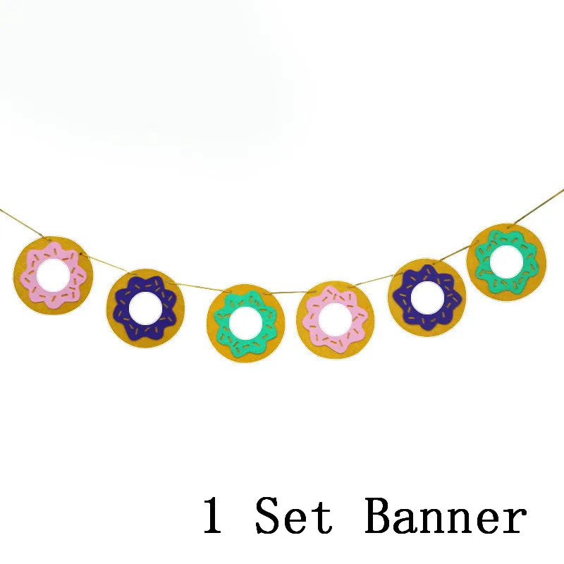 1set paper banner4 Donut Party Donut Wall Wedding Party Decoration Disposable Tableware Set Ice Cream Party Balloons Kids 1st Birthday Decorations - Цвет: 1set paper banner4