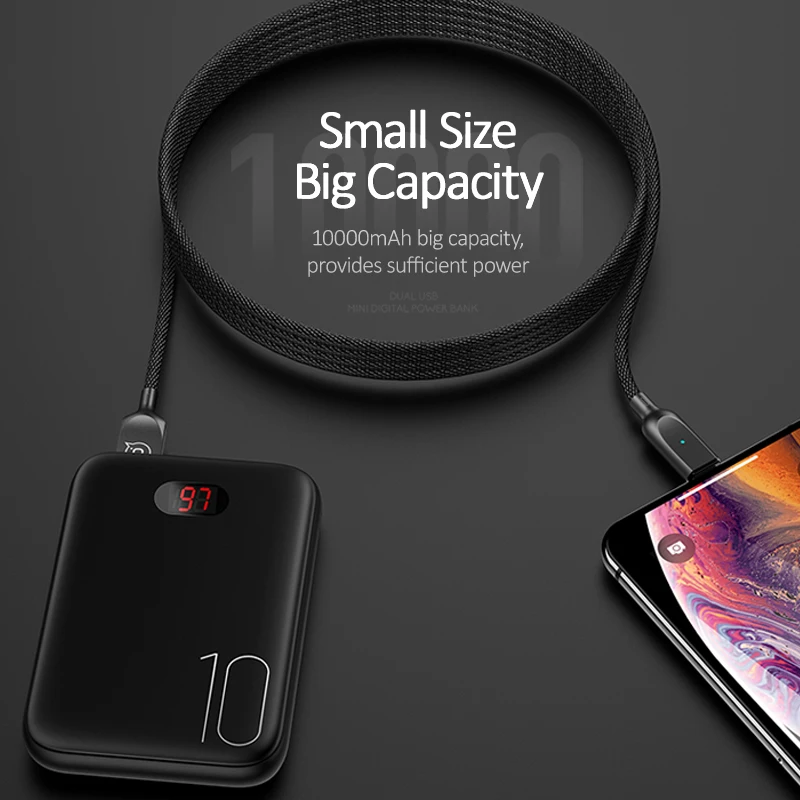 USAMS Mini Power Bank 10000 мАч Внешний аккумулятор портативное зарядное устройство двойной