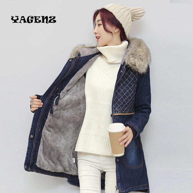 Зимняя горячая Распродажа новое утепленное джинсовое пальто средней длины