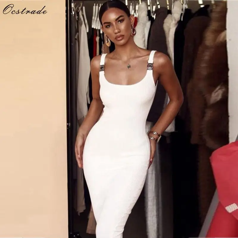 Женское Бандажное платье Ocstrade Белое Облегающее Платье на тонких бретельках