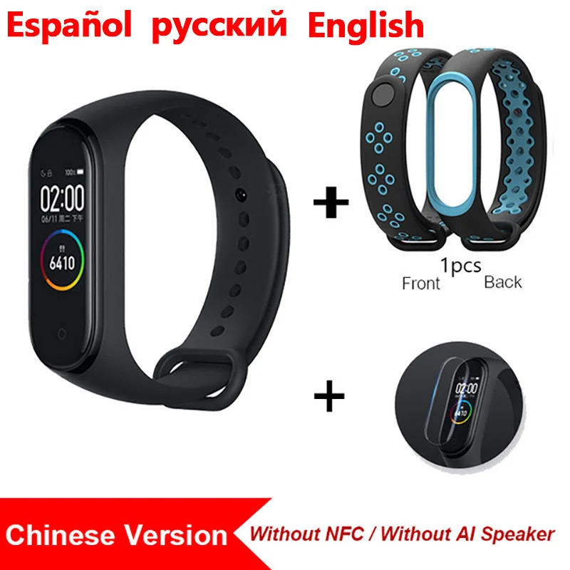 black-blue strap CN2 Xiaomi Mi Band 4, Умные часы цветной экран Bluetooth 5.0 Смарт-браслет Фитнес-сердечный ритм 135 мАч Смарт-браслет Смарт-часы Браслет здоровья смарт браслет фитнес браслет - Цвет: black-blue strap CN2