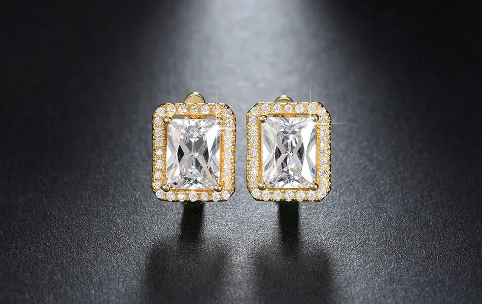 Новое поступление, 1.8ct прямоугольные кубические серьги из циркония, серьги для женщин, лучший рождественский подарок, белые позолоченные серьги, DE95