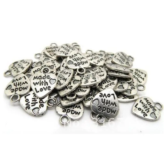 

Free Shipping 100pcs Antique "Made with Love" Heart Charm Pendants 10x13mmJewelry Findings J0462