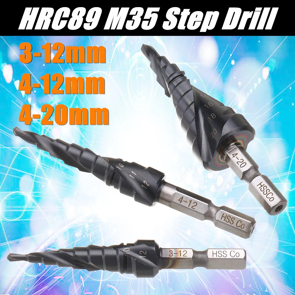 Drillpro HRC89 HSS Co M35 кобальт ступенчатое сверло (3 12/4 20 мм TiAlN покрытием ступенчатая Буровая головка бура 1/4 дюймов