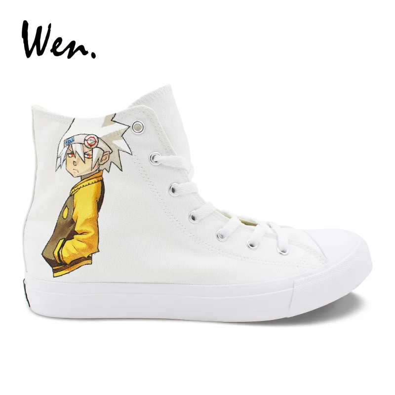 

Wen Design Anime Hand Painted Shoes Soul Eater Death the Kid Canvas Shoes Boys Girls Vulcanize Sneakers High Top White Plimsolls
