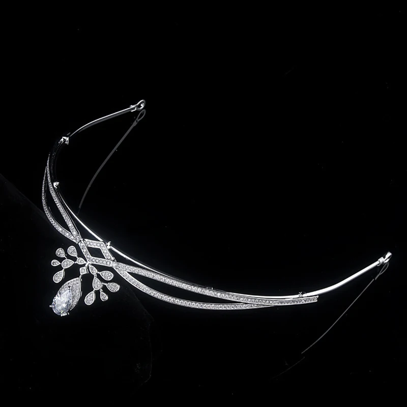 Himstory Simple French Designs Clear Shinny Zircon Brides Crowns Tiaras Wedding Hairbands Hair Accessories Party Hair Jewelry
