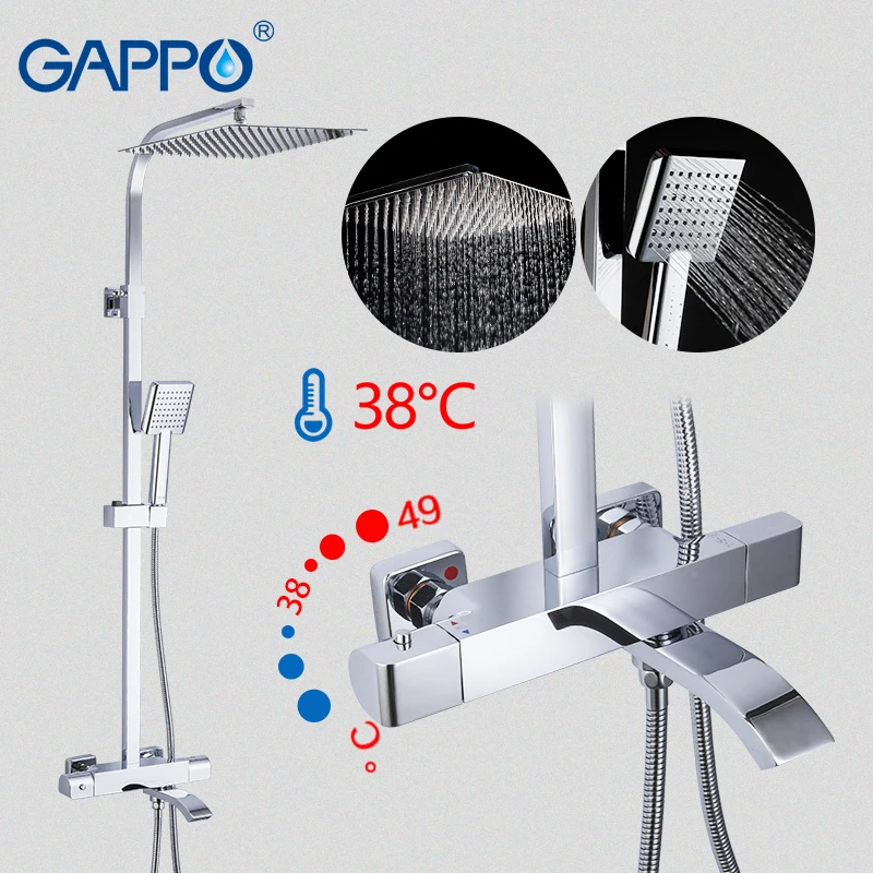 gappo thermostatic shower sets bathroom shower faucet hot and cold mixer brass faucet bathtub shower system waterfall shower free global shipping