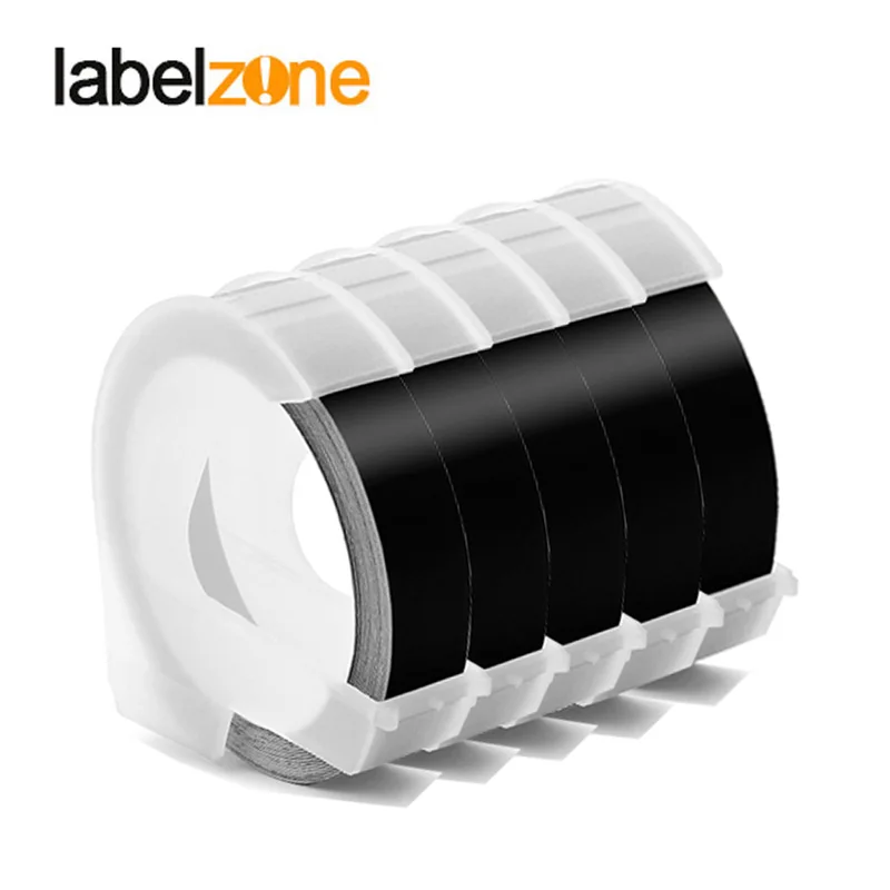black 5 рулонов Dymo, 6 мм, 9 мм, 12 мм, черная лента для тиснения этикеток, совместимый с Dymo 1610, ручная машина для изготовления этикеток Motex E101 - Цвет: black