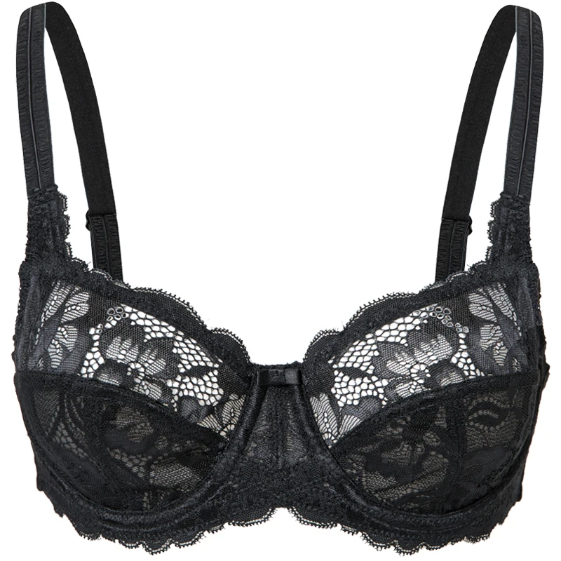 

DELIMIRA Women's Plus Size Sexy Non Padded Underwire Sheer Lace Balconette Bra