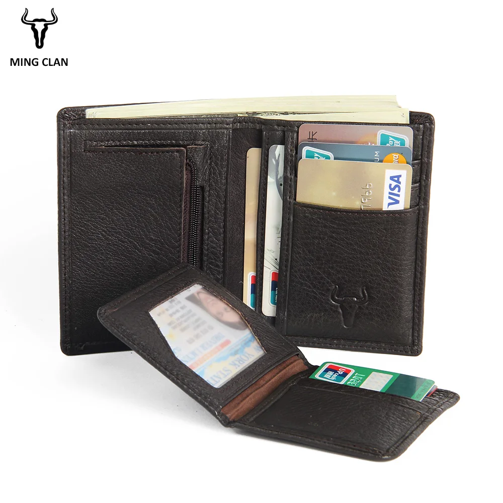 Mingclan Vintage Designer 100% Genuine Carteiras Masculinas Cowhide Leather Men Short Wallet Purse Card Holder Coin Pocket Male