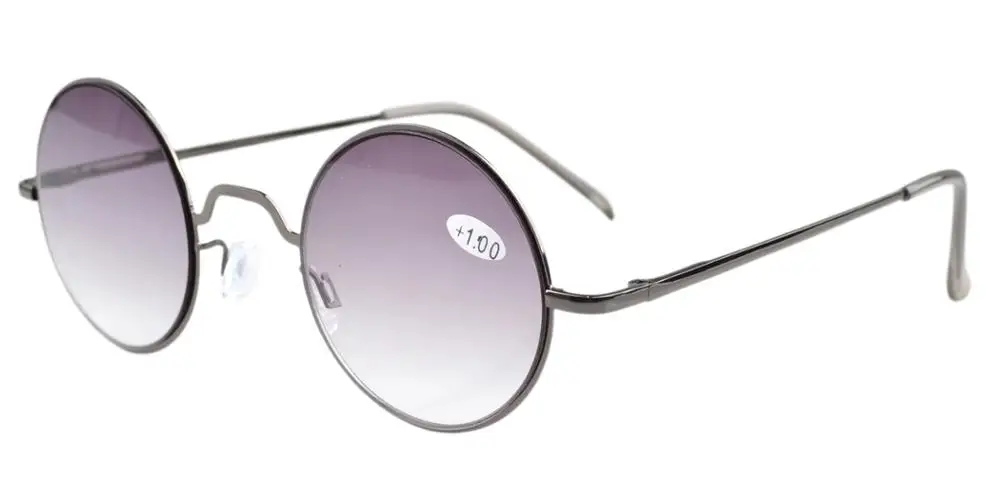 Gunmetal-GreyLens R1503 окуляр тонированные линзы пружинные петли ретро круглые очки для чтения Защита от солнца+ 0,5/0,75/1,0/1,25/1,5/1,75/2,0/2,25/2,5/3,0/ - Цвет оправы: Gunmetal-GreyLens