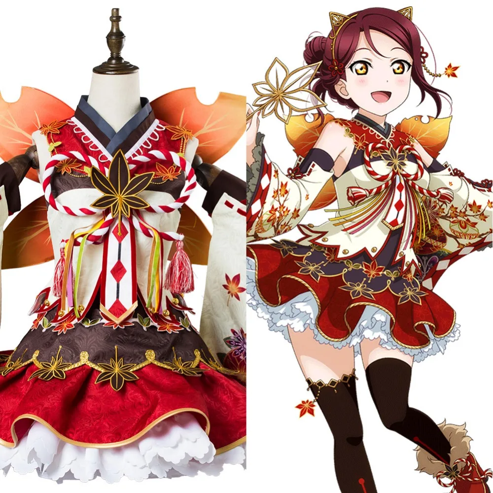 Люблю жить! Sakurauchi Riko Aqours кленовые листья Ver кимоно Косплей Костюм Полный