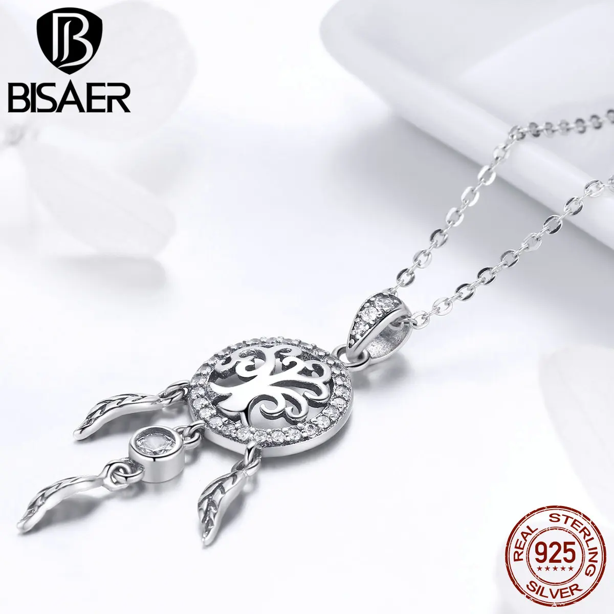 BISAER серебро 925 пробы винтажное Ловец снов семейное дерево колье с кулонами из