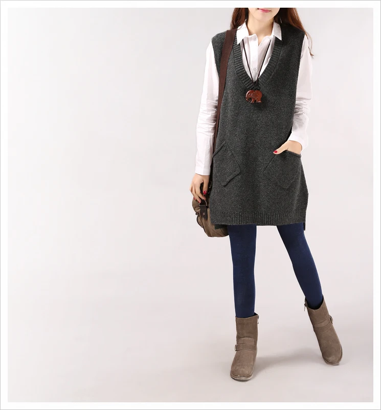 New Warm Winter Vest Women Knitted Sleeveless Coat Casual Female Autumn Long Slim Waistcoat Gilet Femme Pocket Vests Ladies | Женская