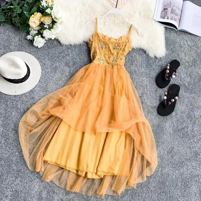 ALPHALMODA летнее женское пляжное платье на бретельках с французскими вышитыми цветами в стиле бохо, милое газовое лоскутное платье