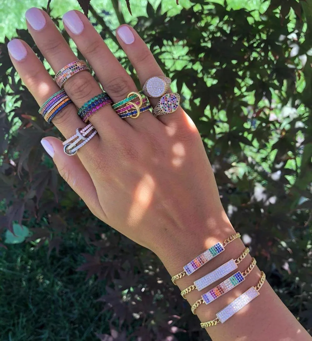 Роскошные Модные Позолоченные Кольца с микрозакрепкой красочные Cz обручальные