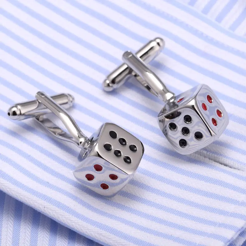 Vagula High Quality Square Silver Plated Dice Tie clip &amp Cufflinks Drop Glue Classical Wedding Cuff link 365 Funny Cuffs | Украшения и