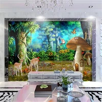 beibehang papel de parede custom wallpaper fresco wall stickers aesthetic fantasy forest mushroom deer background wall paper
