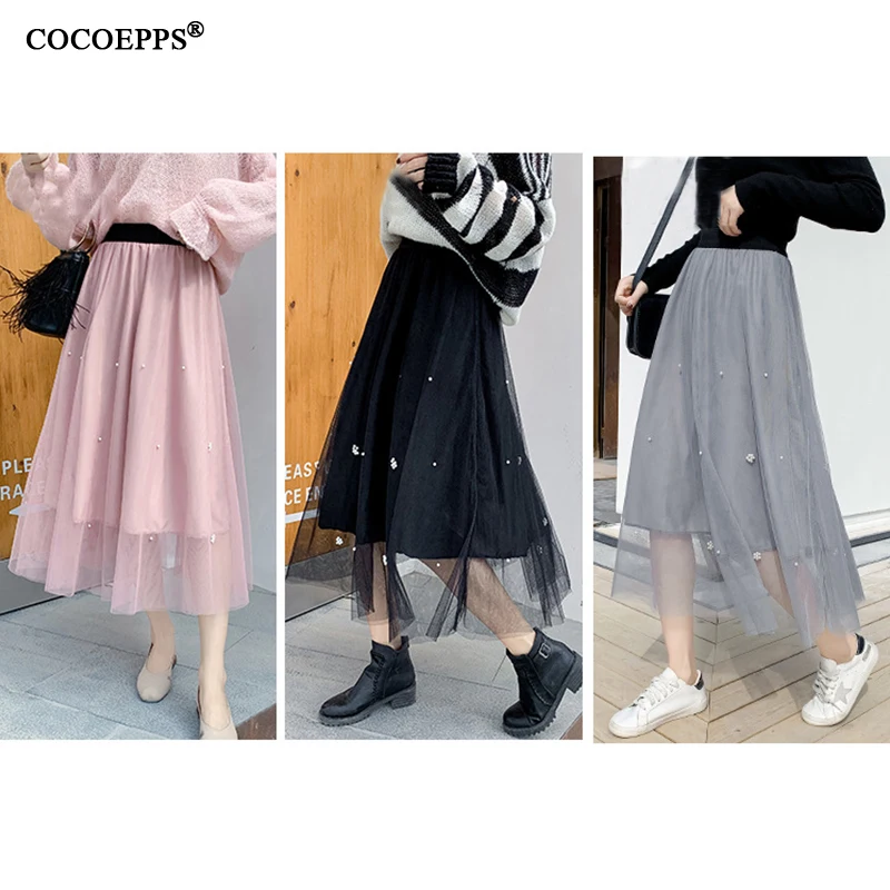 

4XL 5XL 2019 New Summer Plus size Tulle Skirts Women High Waist A-line Mesh Tutu Long Skirt Elegant Lace Midi Skirt Large Size