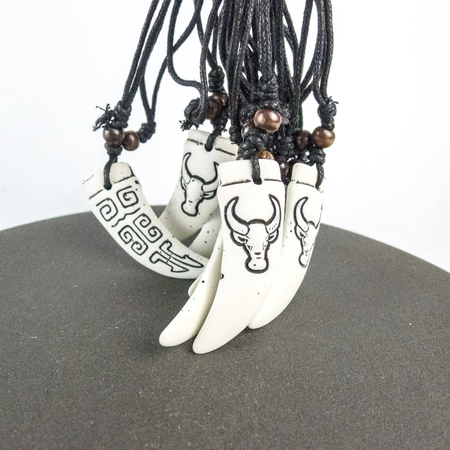 Резьба по зубам ограничение материал из кости яка ожерелье кулон винтажные