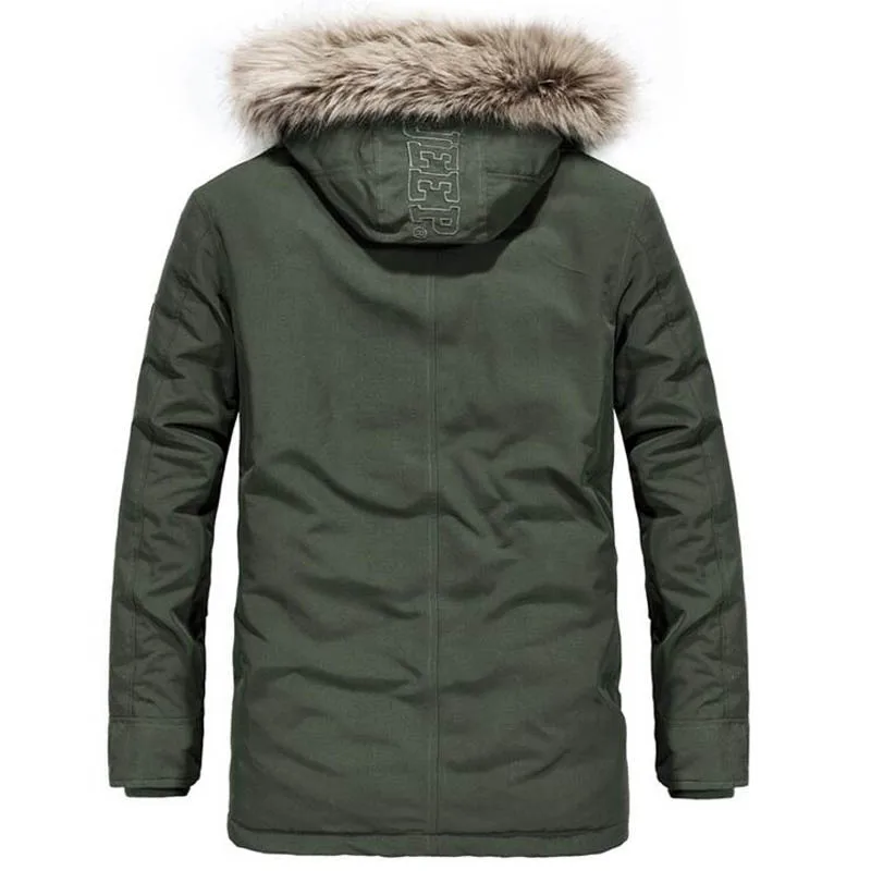 Зимняя куртка на утином пуху Мужская модная повседневная с капюшоном и меховым