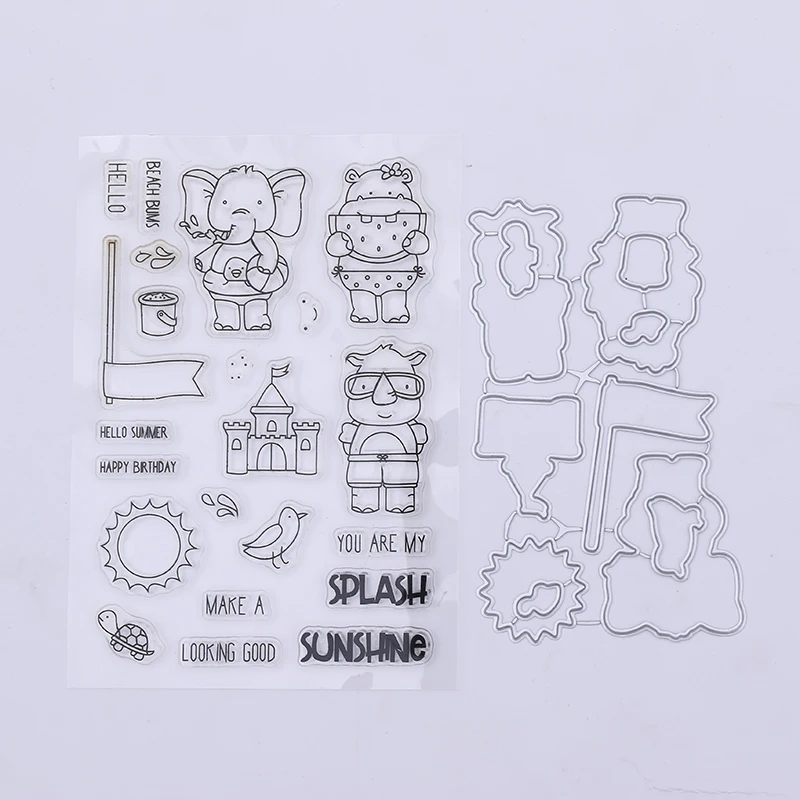 SP Бегемот слон металла резки штампы и очистить резиновый штамп набор бегемотик с