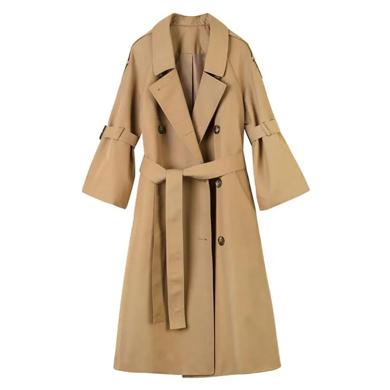 Тренчкот женский двубортный с расклешенным рукавом модная Длинная ветровка