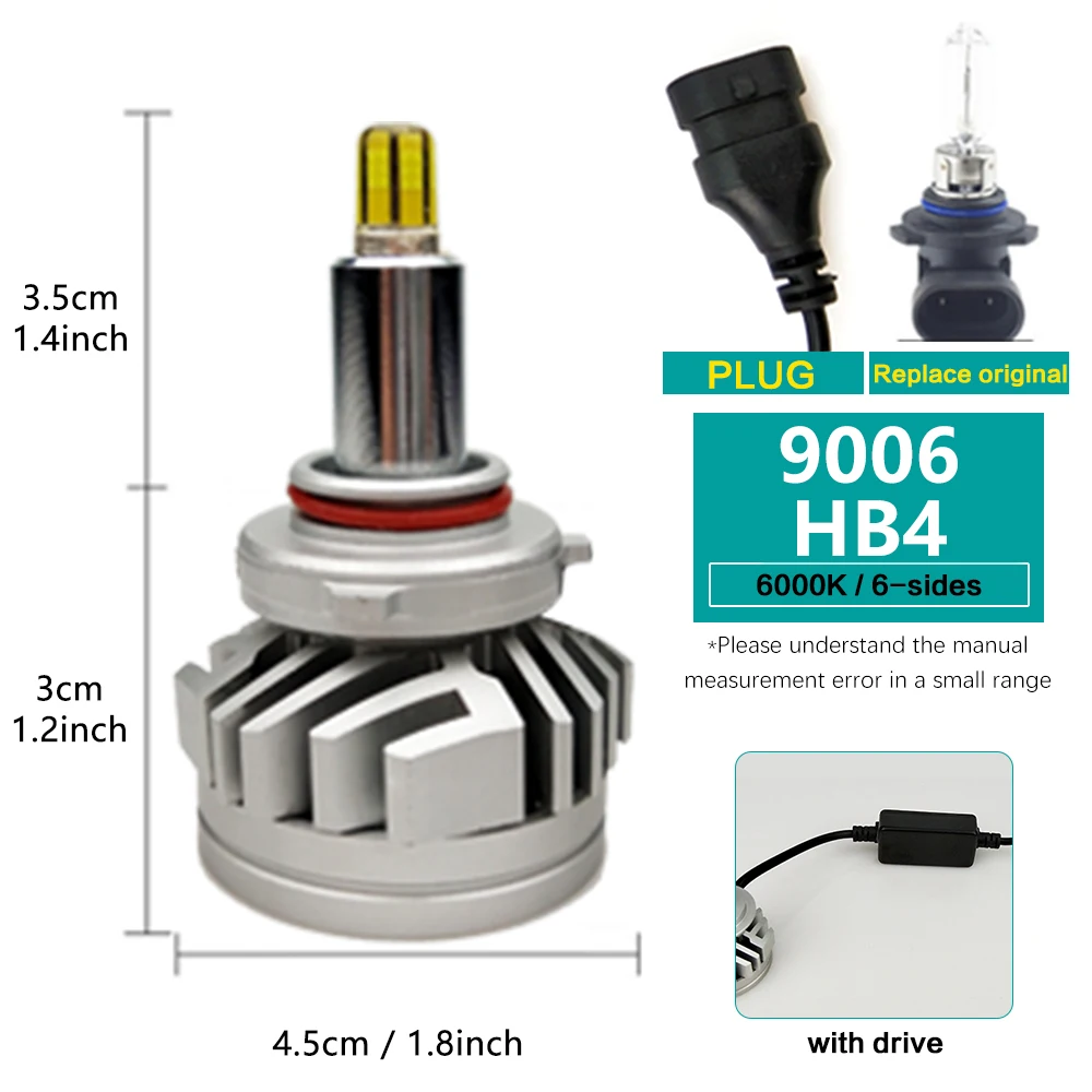 9006 HB4 1 пара Светодиодные Автомобильные фары 18000LM H1 H7 белый 6000K H11 9012 Led Canbus H8 HB3 9005 HB4 9006 3D 360 градусов Авто Противотуманные фары Дневные ходовые огни - Испускаемый цвет: 9006 HB4