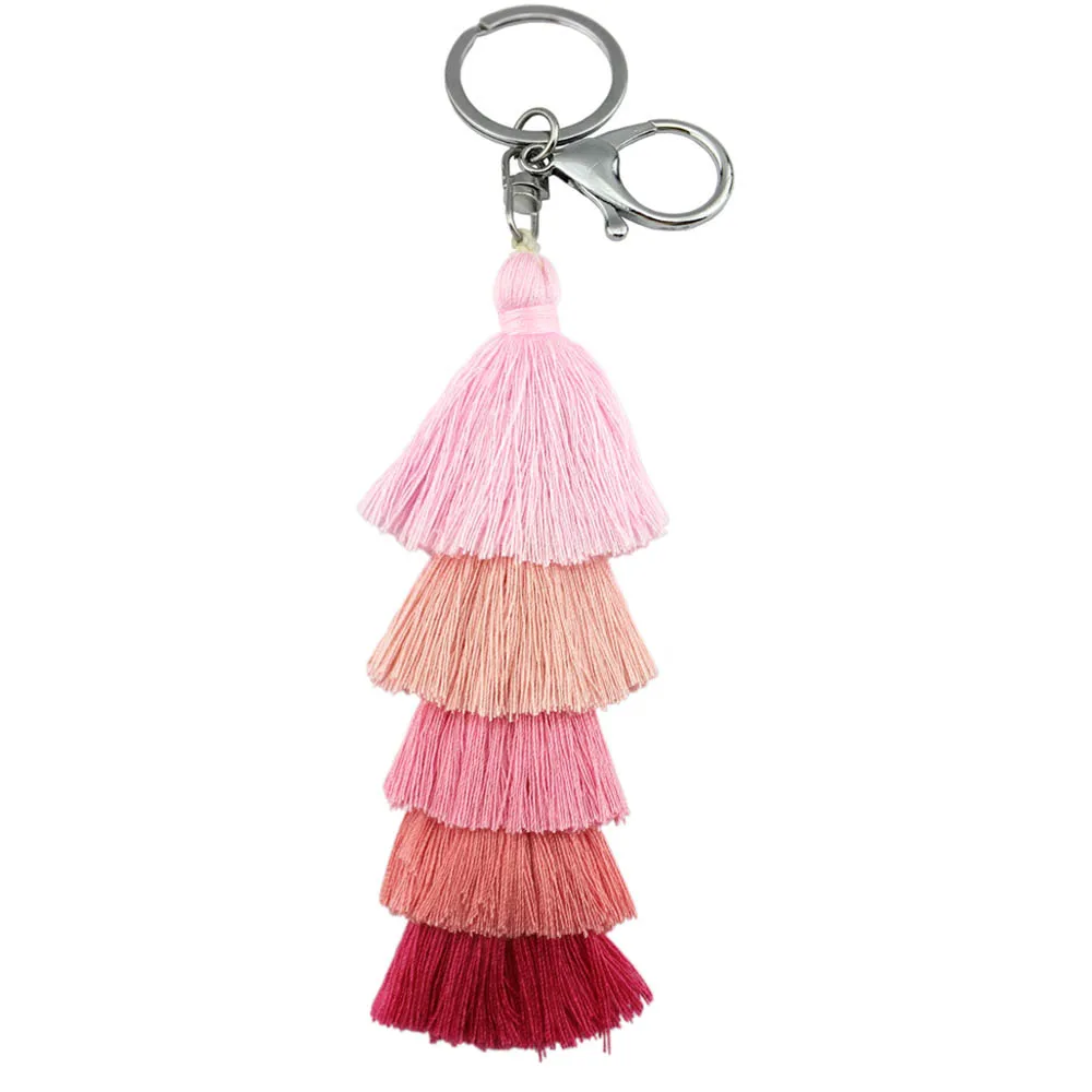 Hot Pink ZWPON, длинная слоистая кисточка, брелок,, модная женская сумка, аксессуары, Серебряный держатель, очаровательные ювелирные изделия, милый помпон, брелоки - Цвет: Hot Pink