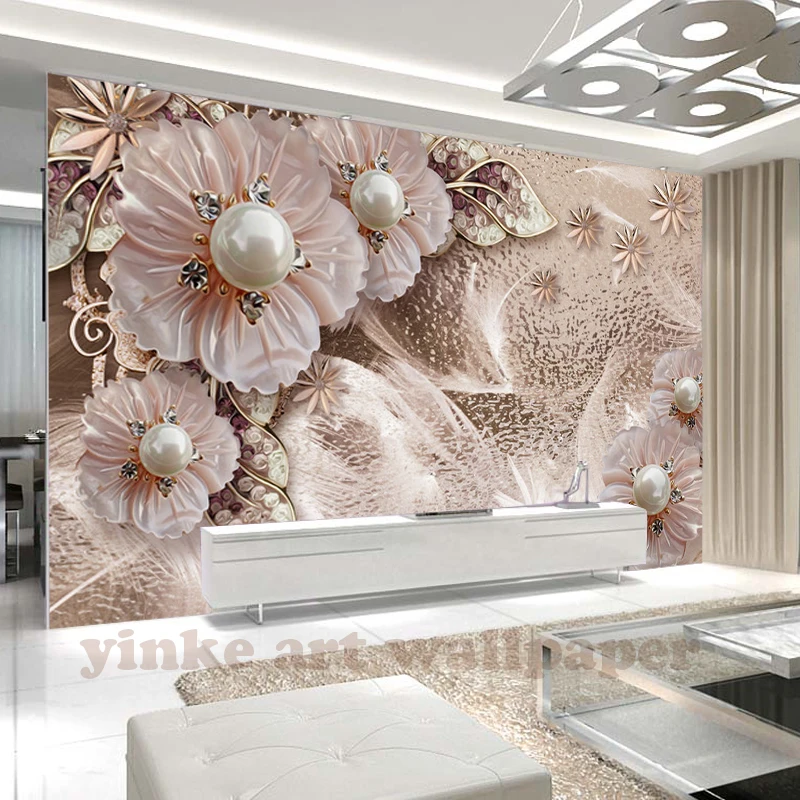 

Custom photo wallpaper 3D mural luxury jewelry diamond purple flowers installed TV backdrop papel de parede wall paper