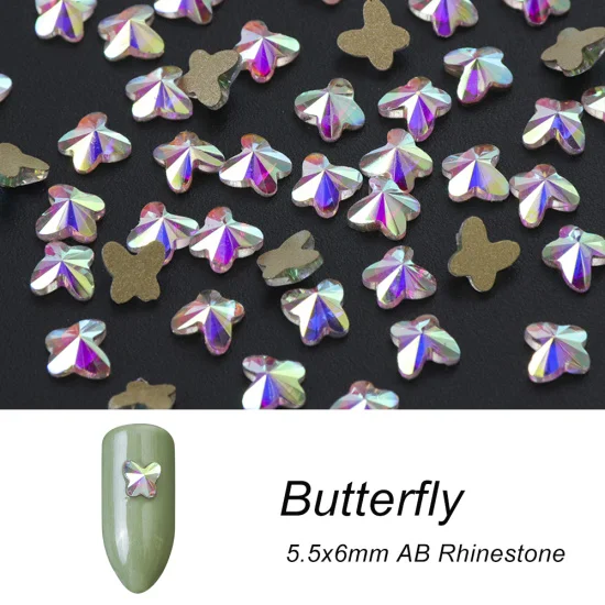 Butterfly 5.5x6mm Полная красота 10 шт. Кристальные блестящие 3D Стразы для дизайна ногтей AB Красочные конский глаз/капля/Футбол/алмаз DIY Декор Подвески CH532-1 - Цвет: Butterfly 5.5x6mm