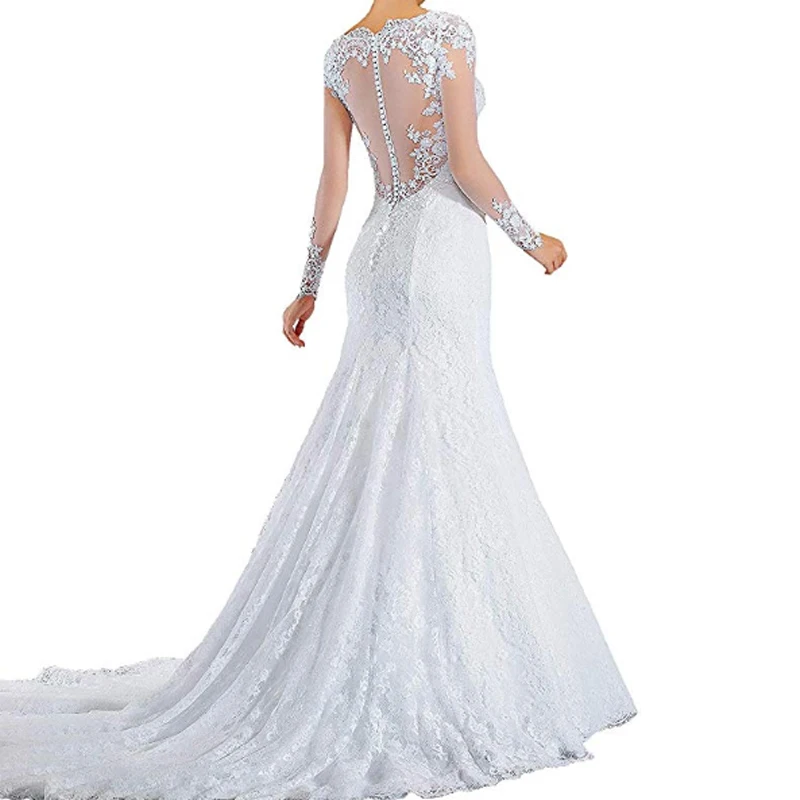 Miaoduo Vestido De Noivas Sereia/белые кружевные свадебные платья с длинными рукавами и
