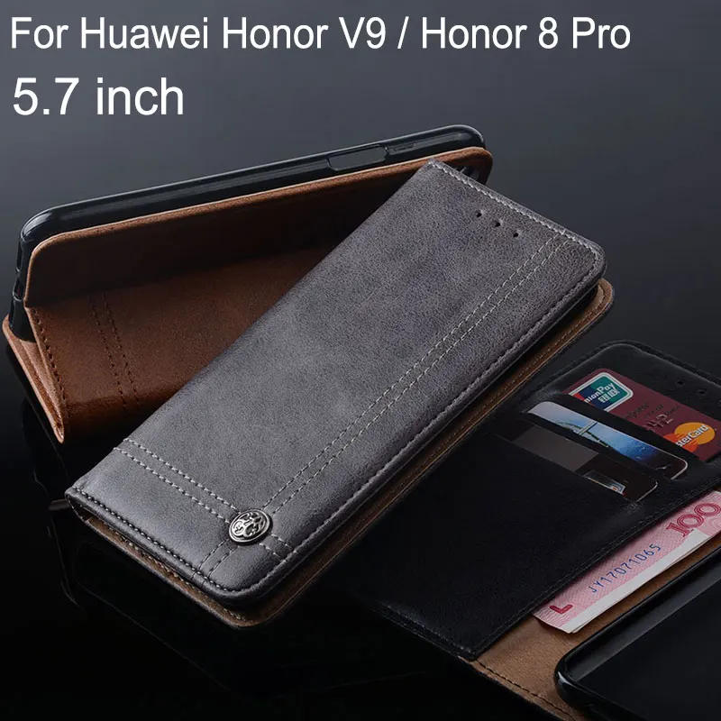 Для huawei honor v9 случае Роскошный кожаный флип чехол Стенд Слот для карт памяти