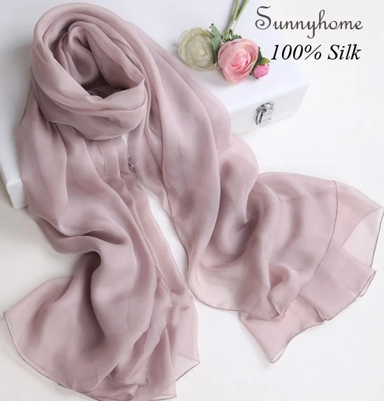 Женские шарфы брендовые роскошные из 100% натурального шелка дымчато-розовая шаль
