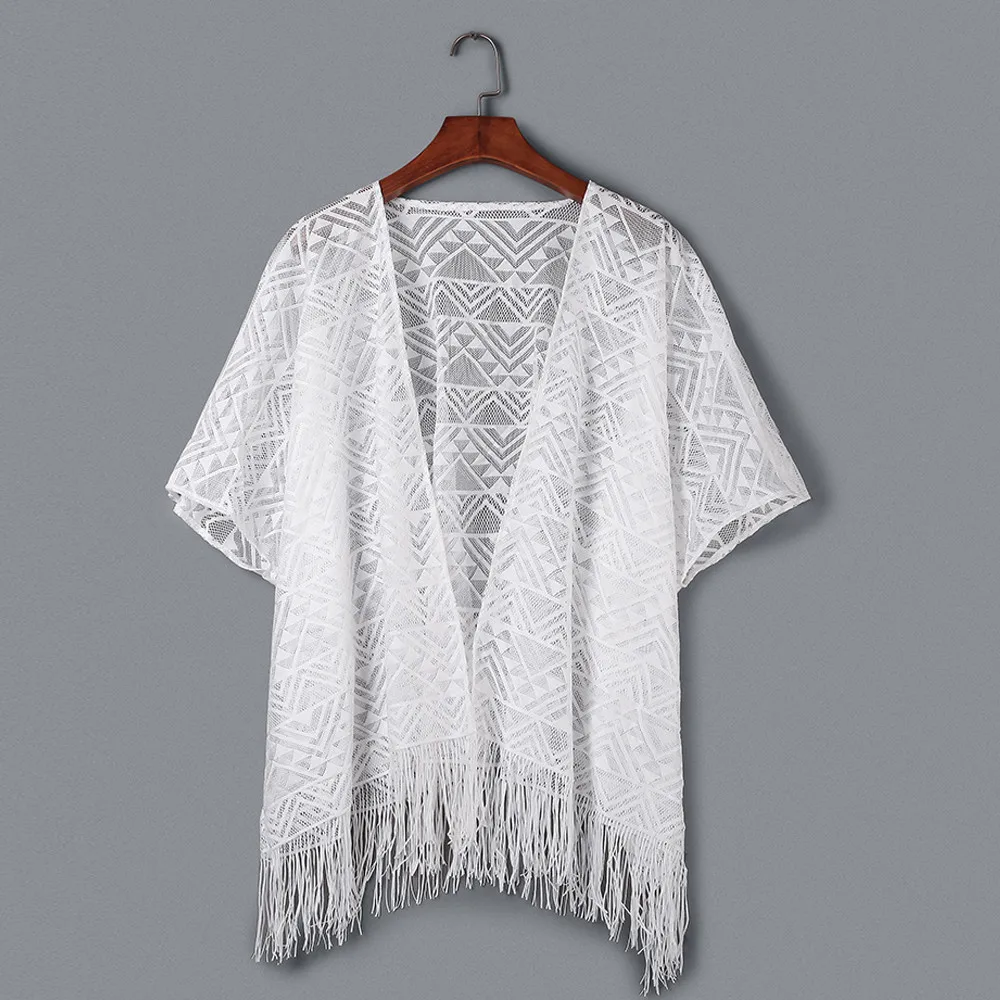 Kimono Cardigan Casual Long Blouse 2018 Half Sleeve Lace Shirts Blusas Chemise Femme Fashion Ladies Beach Cover Up Tops |
