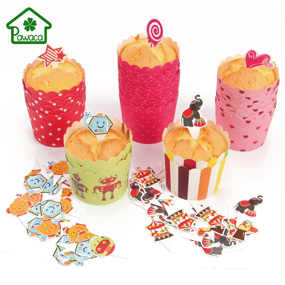 25Pcs/Set Cute Paper Cake Cupcake Liner with Inserts Card Baking Muffin Box Case Party Tray Mold Wedding Cup | Дом и сад