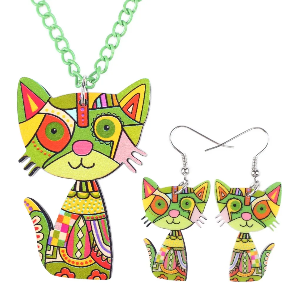 Комплект ювелирных изделий Newei с подвеской в виде кошки длинные серьги-капли