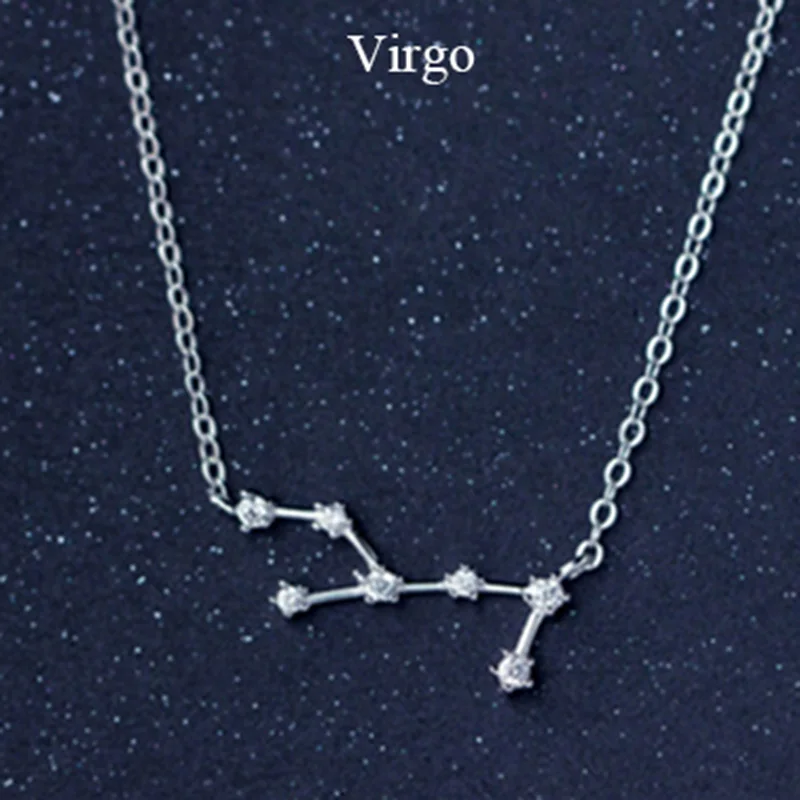 Virgo necklace 925 пробы, серебро, 12 звезд, Зодиак, циркон, гороскоп, астрология, галактика, знак созвездия, ожерелье, подарок на день рождения, свадьбу - Окраска металла: Virgo necklace